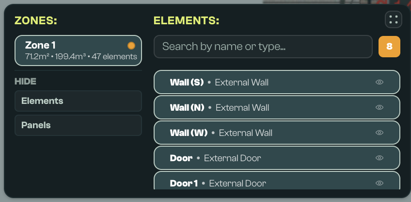 Elements viewer panel