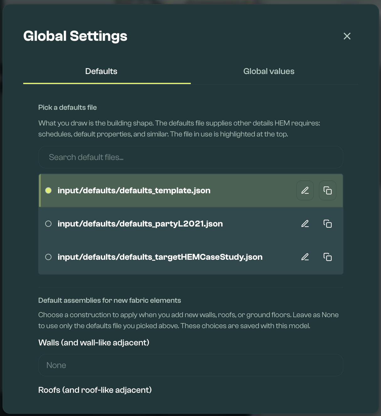 Global Settings - defaults