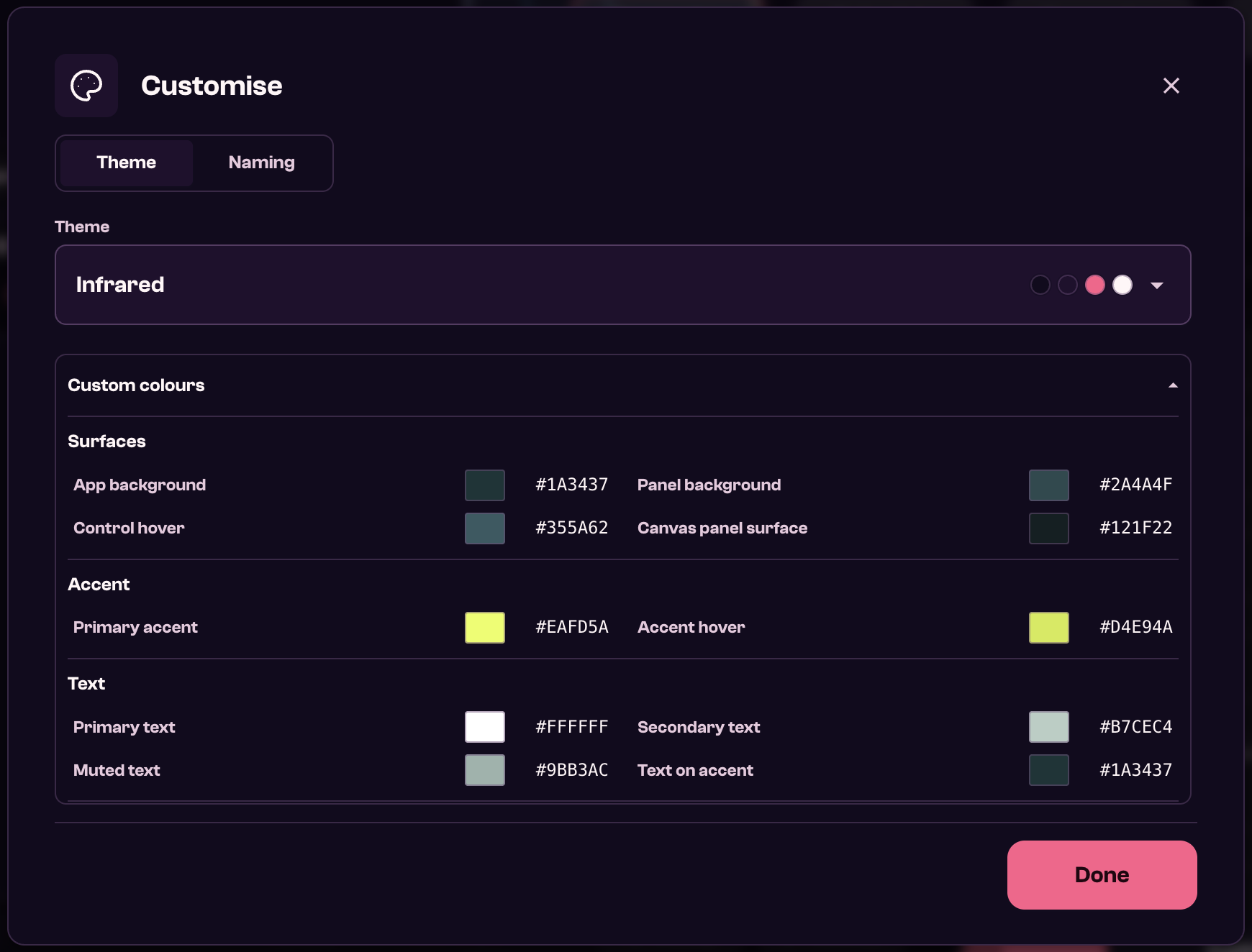 Customise theme settings
