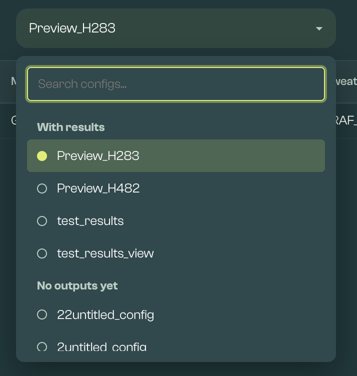 Results config dropdown