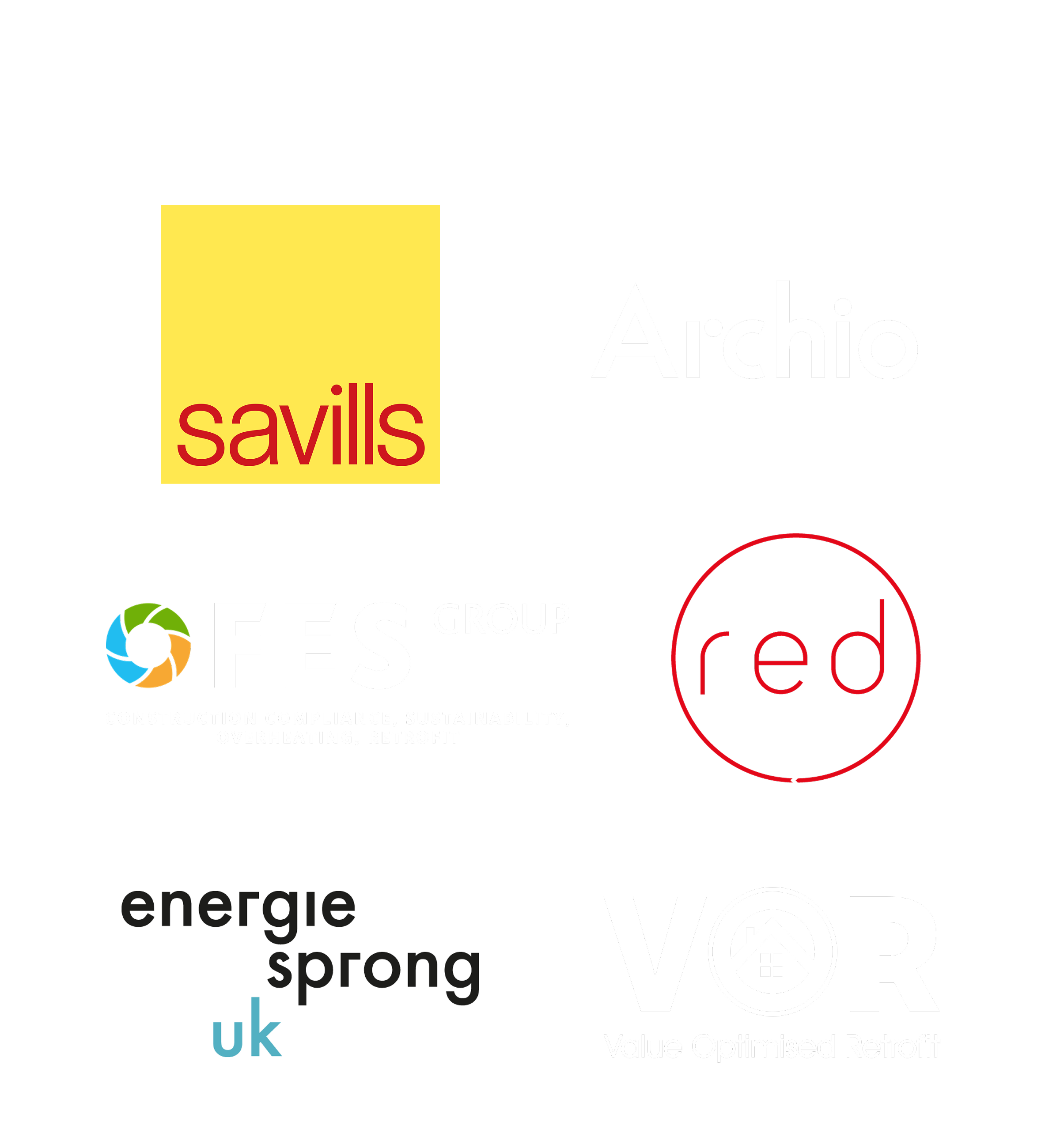 Early adopter companies including Savills, Archio, FES Group, Red, Energiesprong UK, and VOR